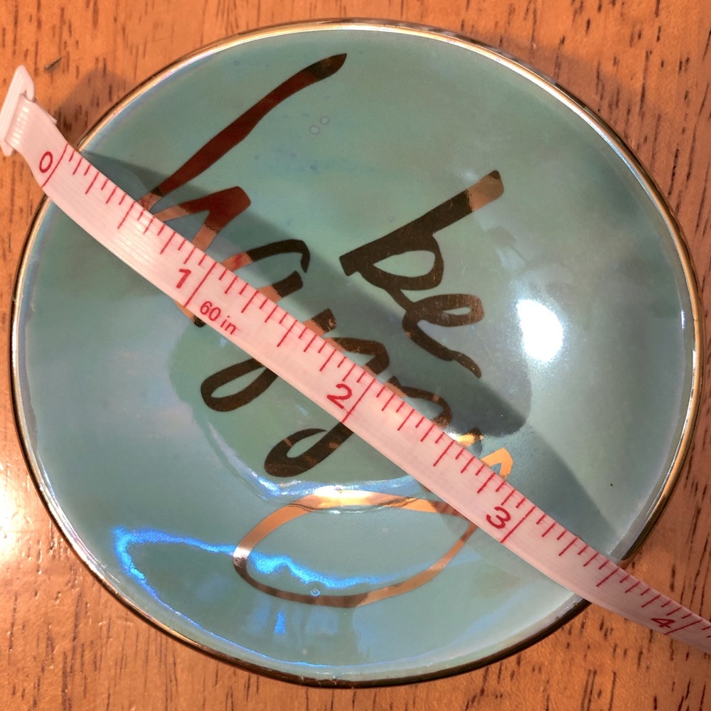“ be happy “ Teal & Gold Trinket Dish - Picture 3 of 3